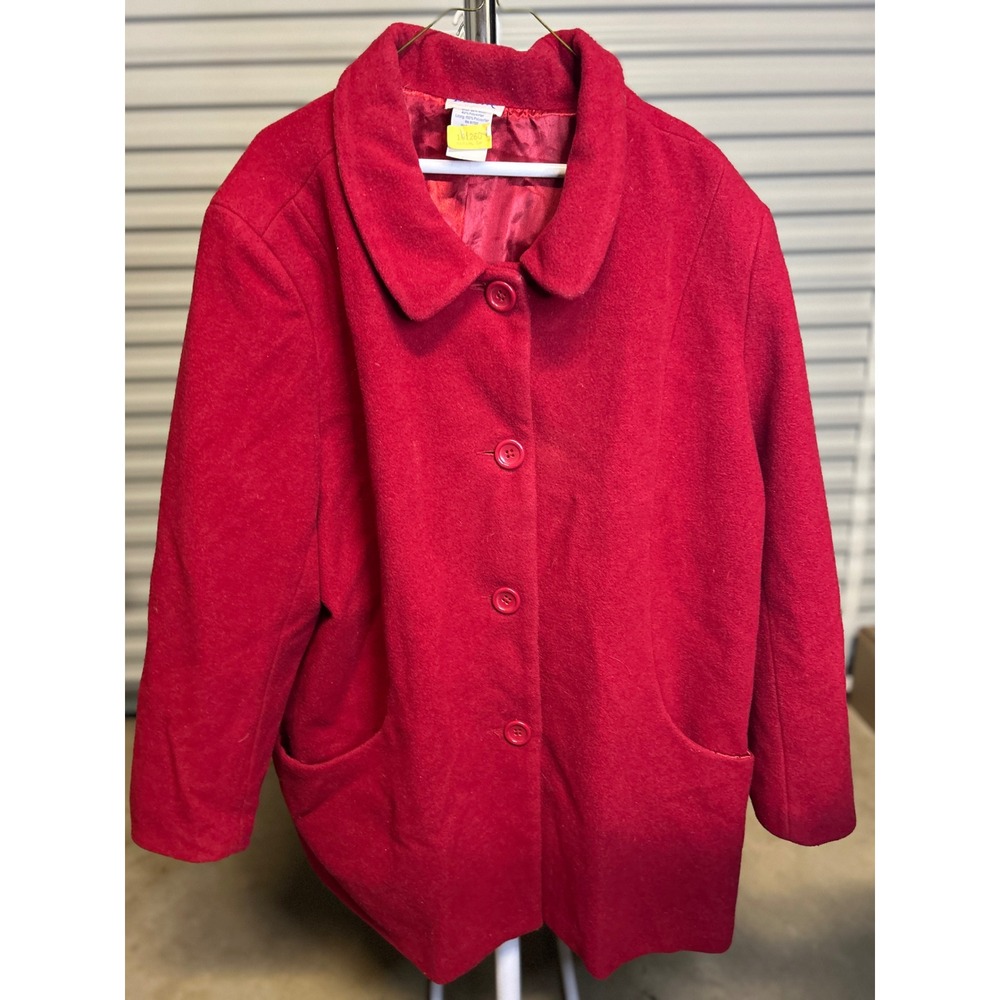 Blair Coat Women 2XL Red Wool Blend Button Front Classic Car Coat Jacket